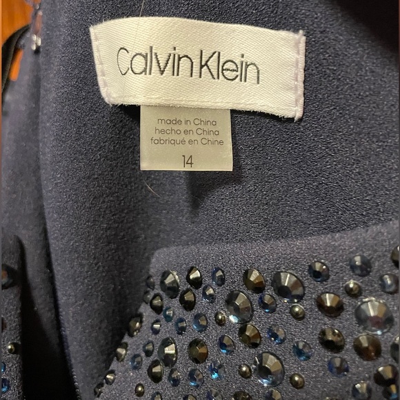 Floor length special occasion gown Calvin Klein navy blue cap sleeve - Picture 4 of 7